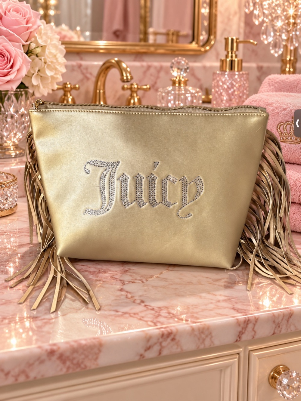 Juicy Couture Metallic Gold Fringe Cosmetic Pouch